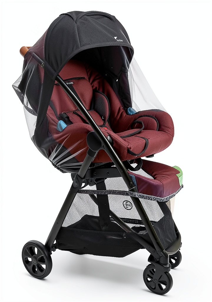 Baby stroller with insect netting installed