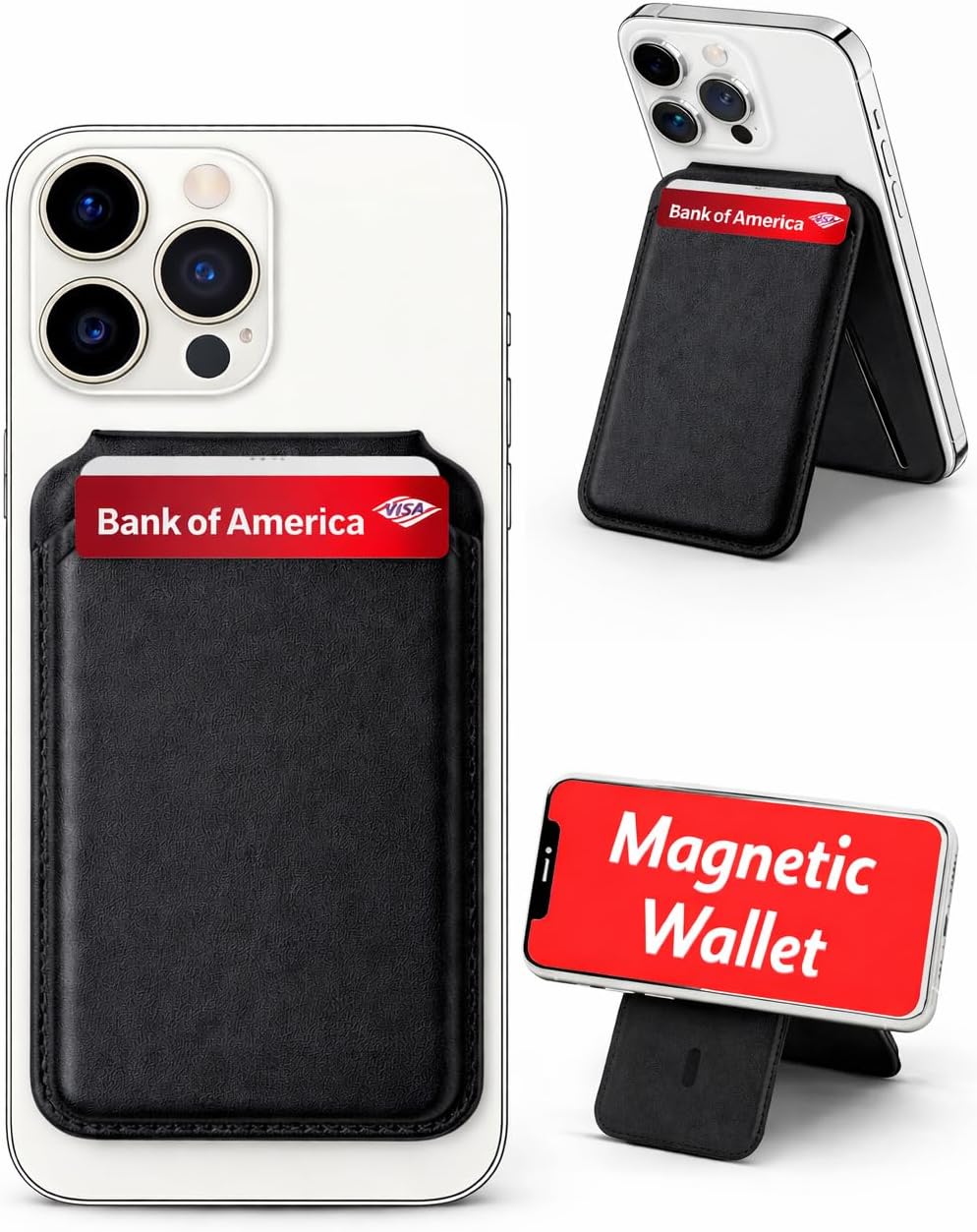Installing Magnetic Wallet Phone for iPhone Magsafe on a wooden desk