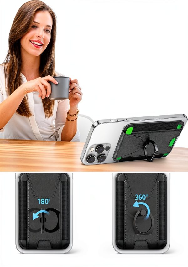 Magnetic Phone Wallet with Ring Black Phone Grip-2