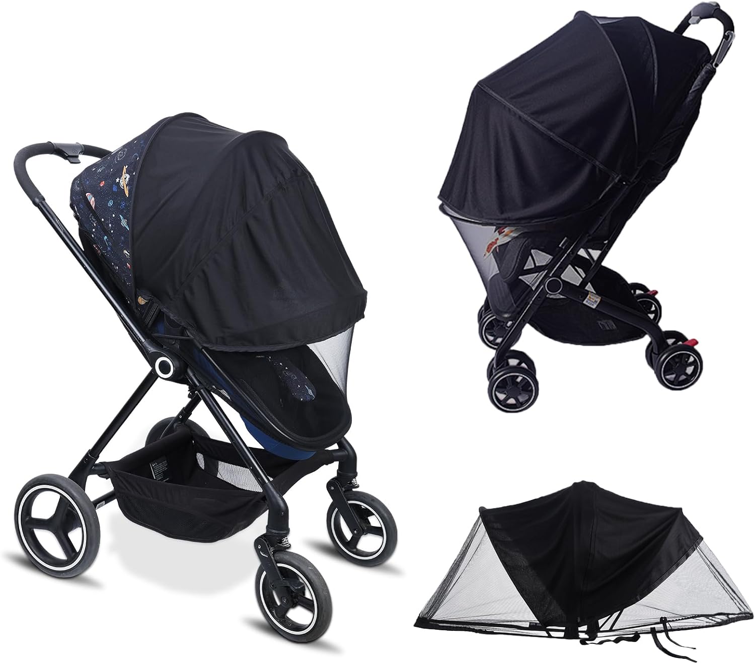 Baby stroller mosquito net in use