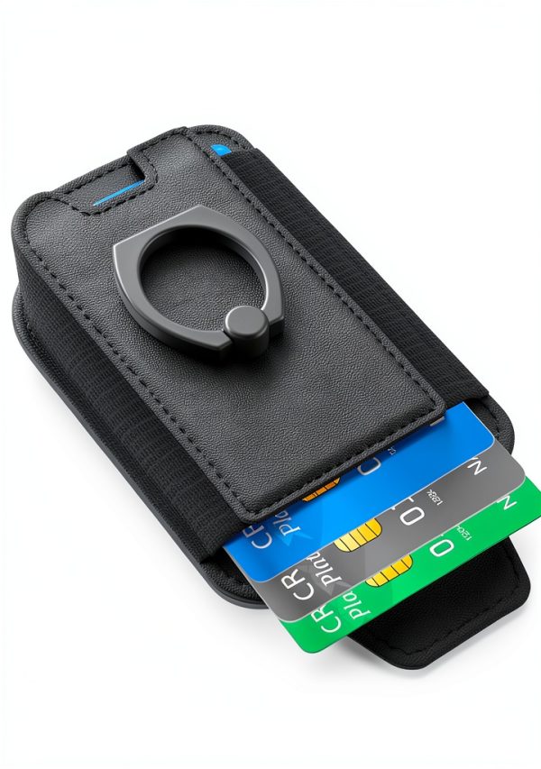 Magnetic Phone Wallet with Ring Black Phone Grip-1