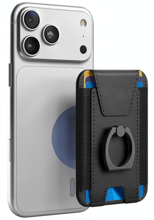 Magnetic Phone Wallet with Ring Black Phone Grip-0