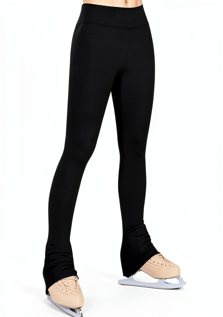 Girl wearing BrandName stretch black girls ice skating pants on the rink