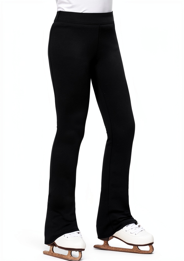 Young girl wearing black skating pants on an ice rink