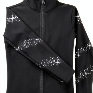 JoyCan Girls Ice Skating Jacket Black Sparkling Rhinestone-0