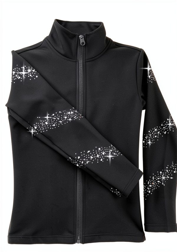 JoyCan Girls Ice Skating Jacket Black Sparkling Rhinestone-0