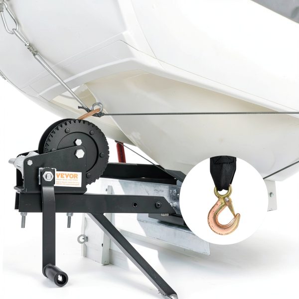 VEVOR Rope Crank, 800 LBS Capacity Heavy Duty Hand Winch with 33 FT Steel Wire Cable and Alloy Hook, w/ 2-Gear Two-Way Manual Operated Ratchet, for ATVs Boats Trailers Trucks Auto Marine-3