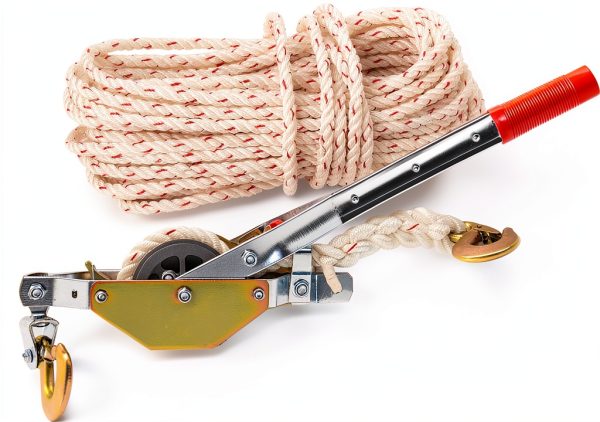 YINCHEN 3/4 Ton Rope Puller Winch 100ft 5/8in Polyester Rope Hooks-0