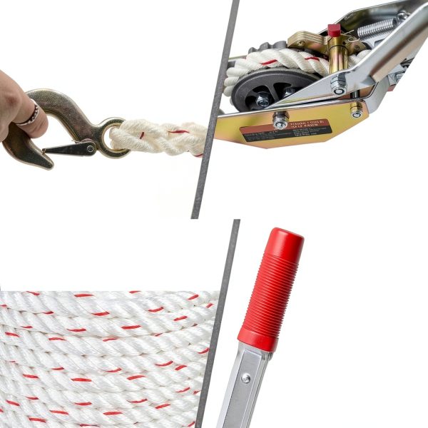 YINCHEN 3/4 Ton Rope Puller Winch 100ft 5/8in Polyester Rope Hooks-4